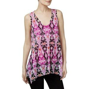 "INC INTERNATIONAL CONCEPTS" IKAT REPTILE MULTI-COLOR HANDKERCHIEF TOP SZ: L NWT